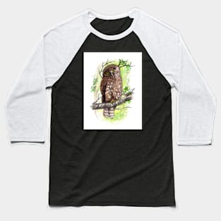 Morepork Owl Watercolour Baseball T-Shirt